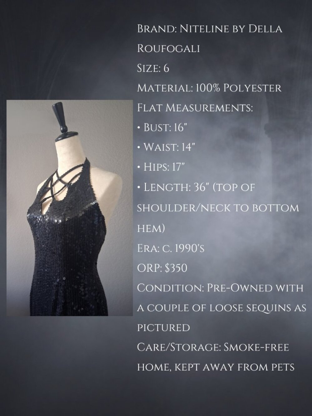 πͺ¦ Vintage Niteline by Della Roufogali Cage-Neck Sequin Gown Size 6 πͺ¦